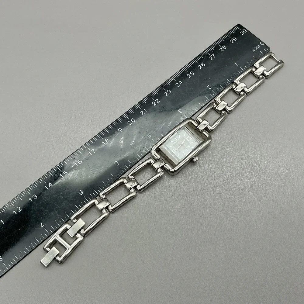 Nine West Womens Watch White Dial Silver Tone Bracelet Rectangular NEW BATTERY